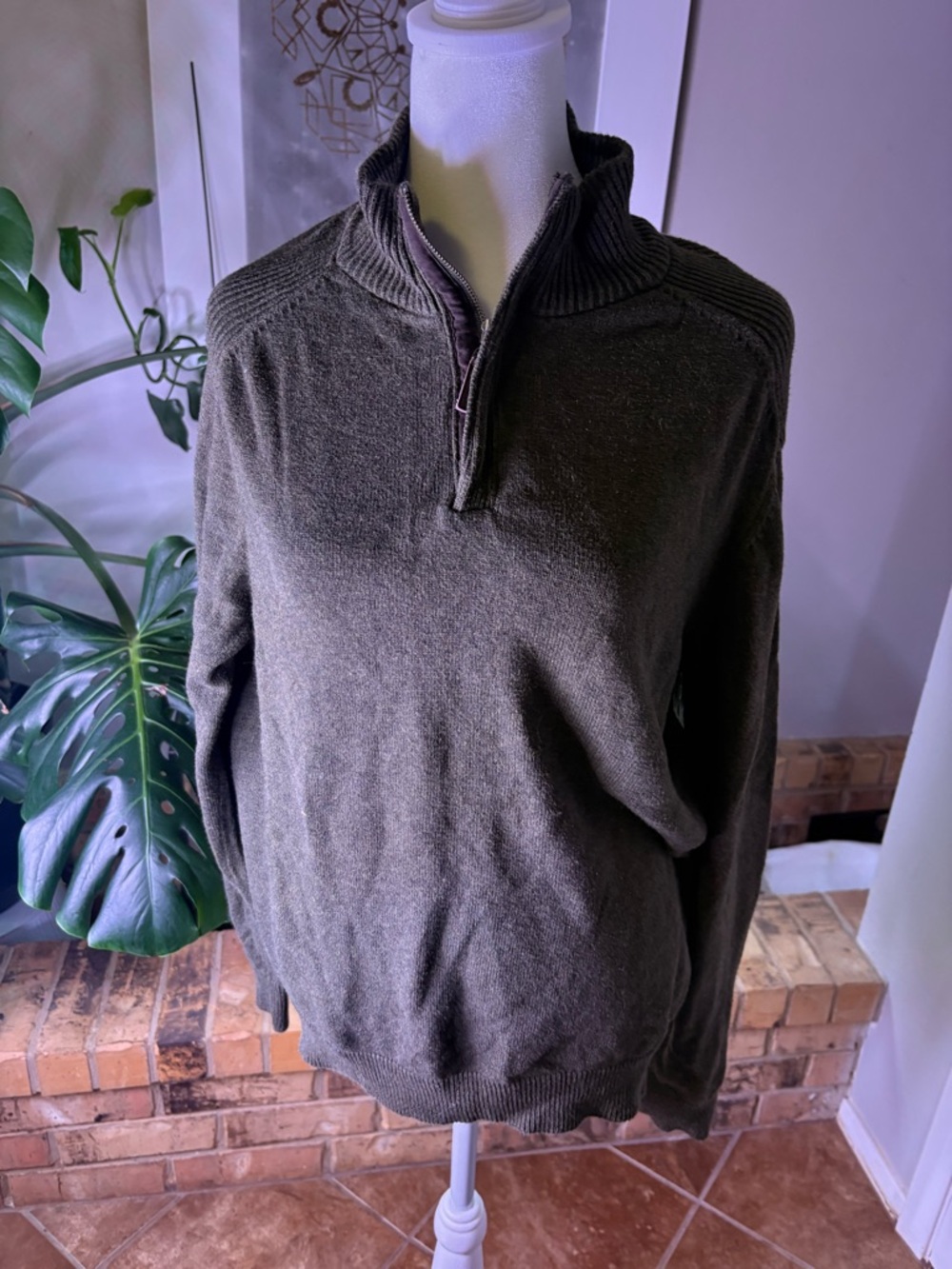 Tasso Elba Olive Green Quarter-Zip Sweater